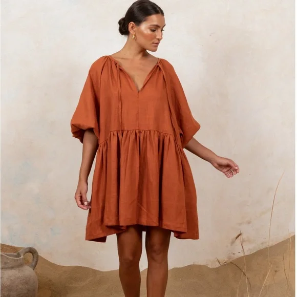 wildhorses | Dresses | Wildhorses Tilly Mini Dress Rust Linen | Poshmark